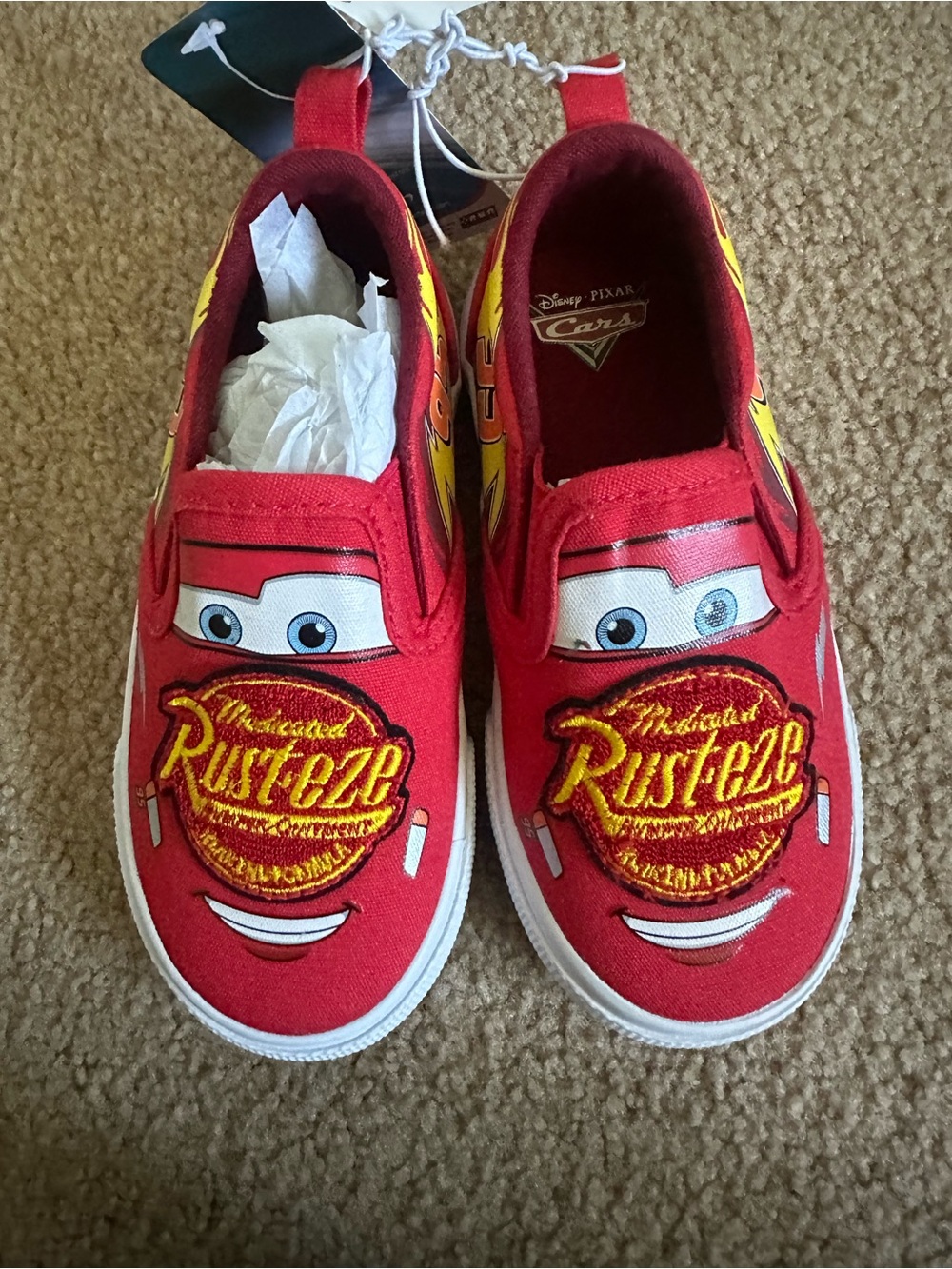 Disney Lightning McQueen Kids Slip-On Sneakers - Red & Yellow, new with tags